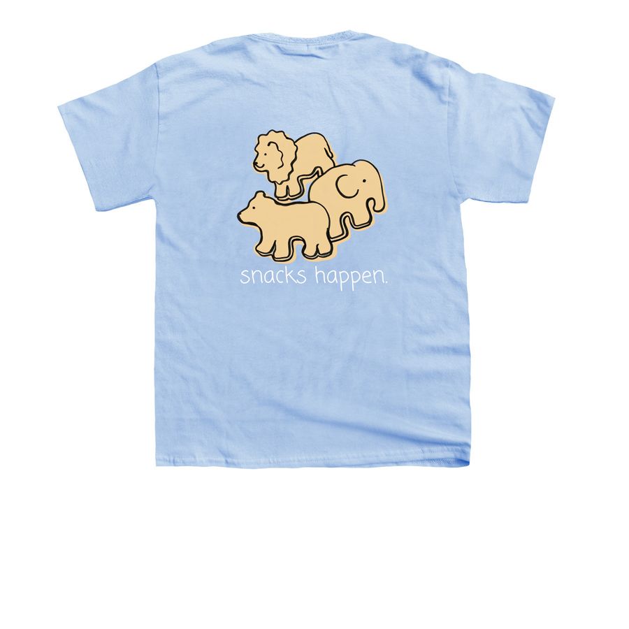 Tee: Snacks Happen., a Light Blue Youth Unisex Tee (back-view)