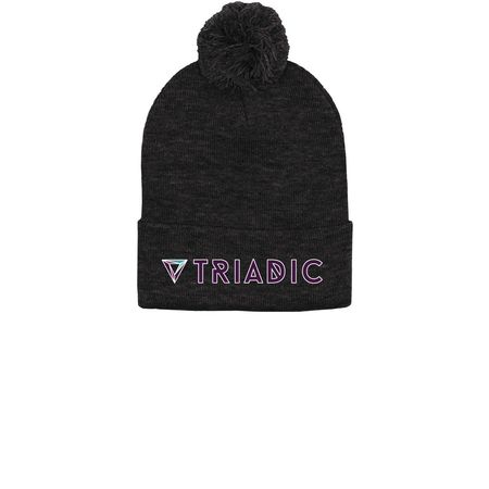 Triadic Cap Full Color Logo, a Heather Charcoal Printed Pom-Pom Beanie