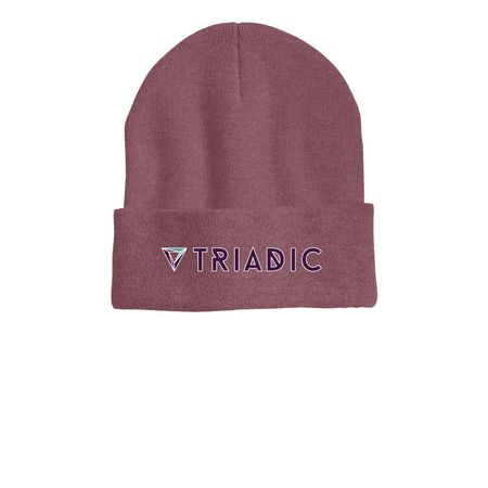 Triadic Cap Full Color Logo, a Heather Cardinal Printed Cuffed Beanie