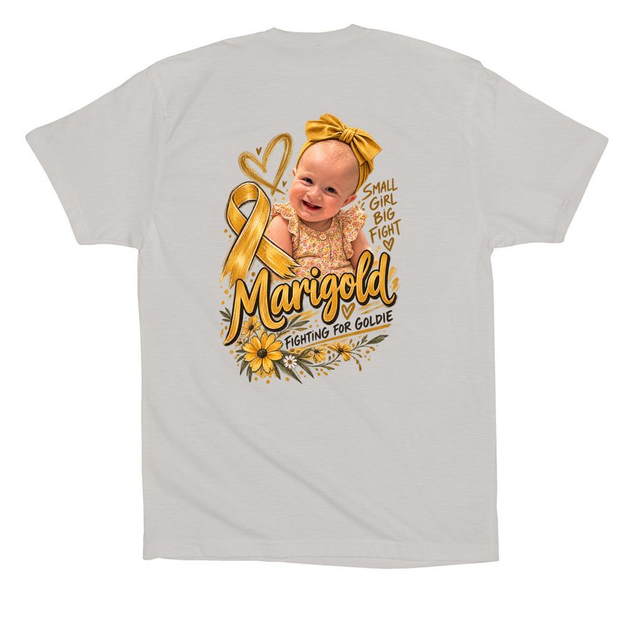 Marigolds Fight, a Solid Athletic Grey Premium Cotton Tee (back-view)