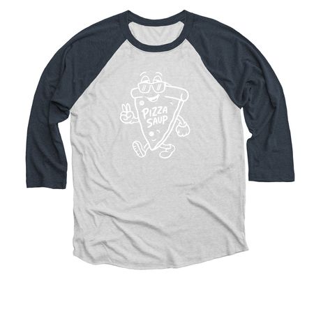 F3 PIZZA SAUP / 2026, a Indigo and Heather White 3/4 Sleeve Baseball Tee