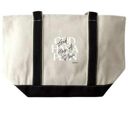 God Has A Plan (Tote Bags), a Natural/Black Large Two-Tone Canvas Tote Bag