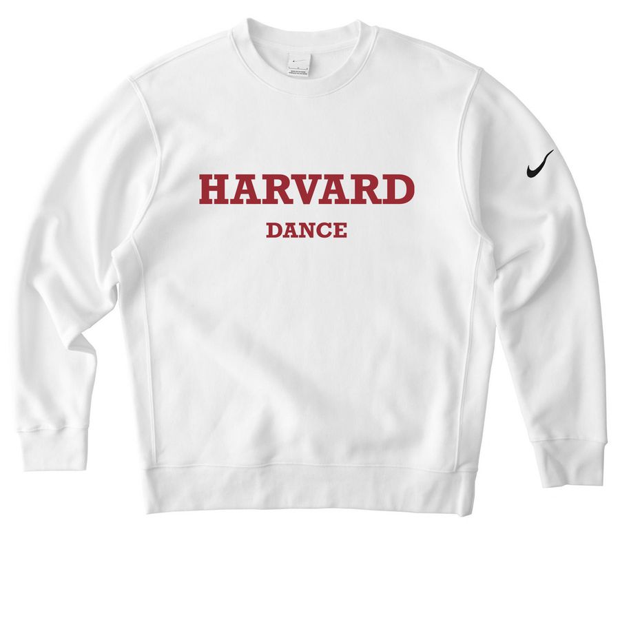 White Harvard Crimson Dance Sweatshirt, a White Nike Club Fleece Crewneck Sweatshirt