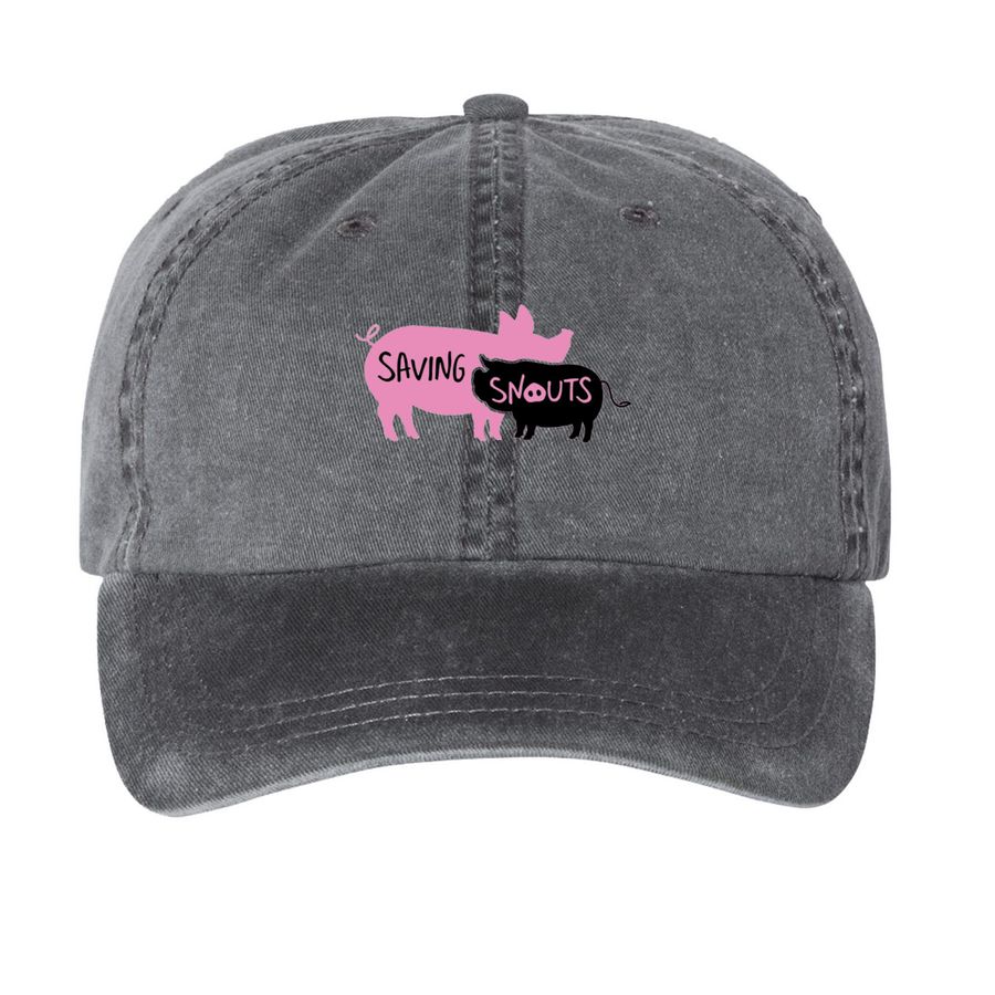 Saving Snouts Logo Hat, a Black Printed Pigment Dye Baseball Cap