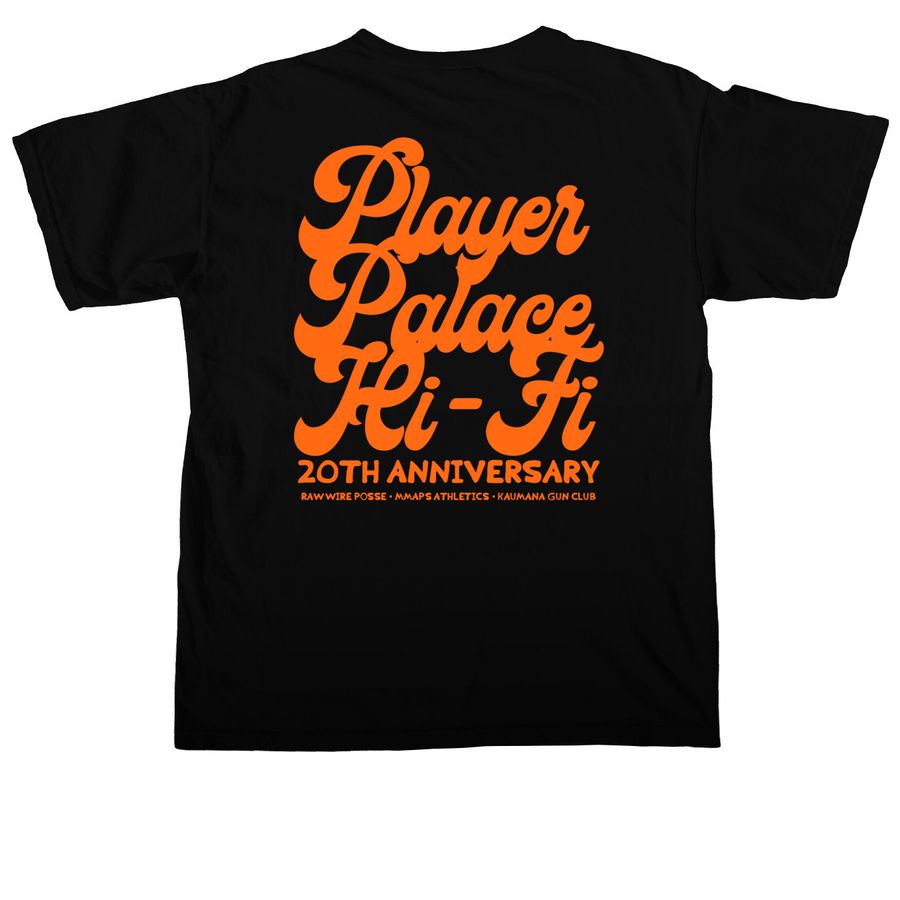 Playerpalacehifi 20TH anniversary tee, a Black Comfort Colors Unisex Tee (back-view)