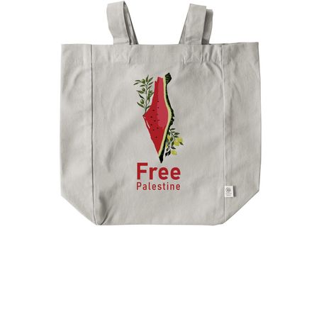 A canvas bag with a "Freedom for Palestine" d, a Natural Recycled Cotton Tote Bag