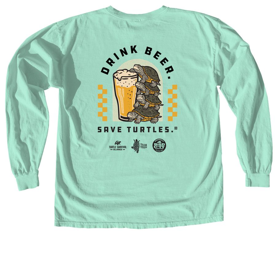 Drink Beer. Save Turtles.? for Team Terrapin!, a Island Reef Comfort Colors Long Sleeve Tee (back-view)