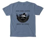 Good Things Happen Under the Covers Shirts, a Blue Jean Comfort Colors Pocket Tee (back-view)