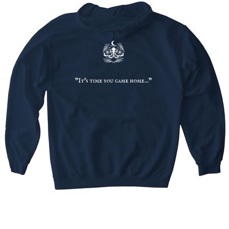 The Black Bird Oracle Book Cover Series, a Navy Gildan Softstyle Pullover Hoodie (back-view)