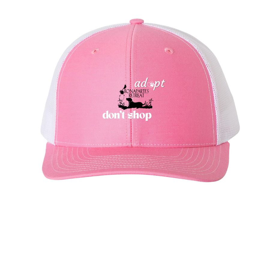 BR Trucker Hats-Pink, a Hot Pink/ White Printed Snapback Trucker Cap