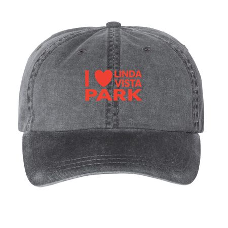 i LOVE linda vista park cap, a Black Printed Pigment Dye Baseball Cap