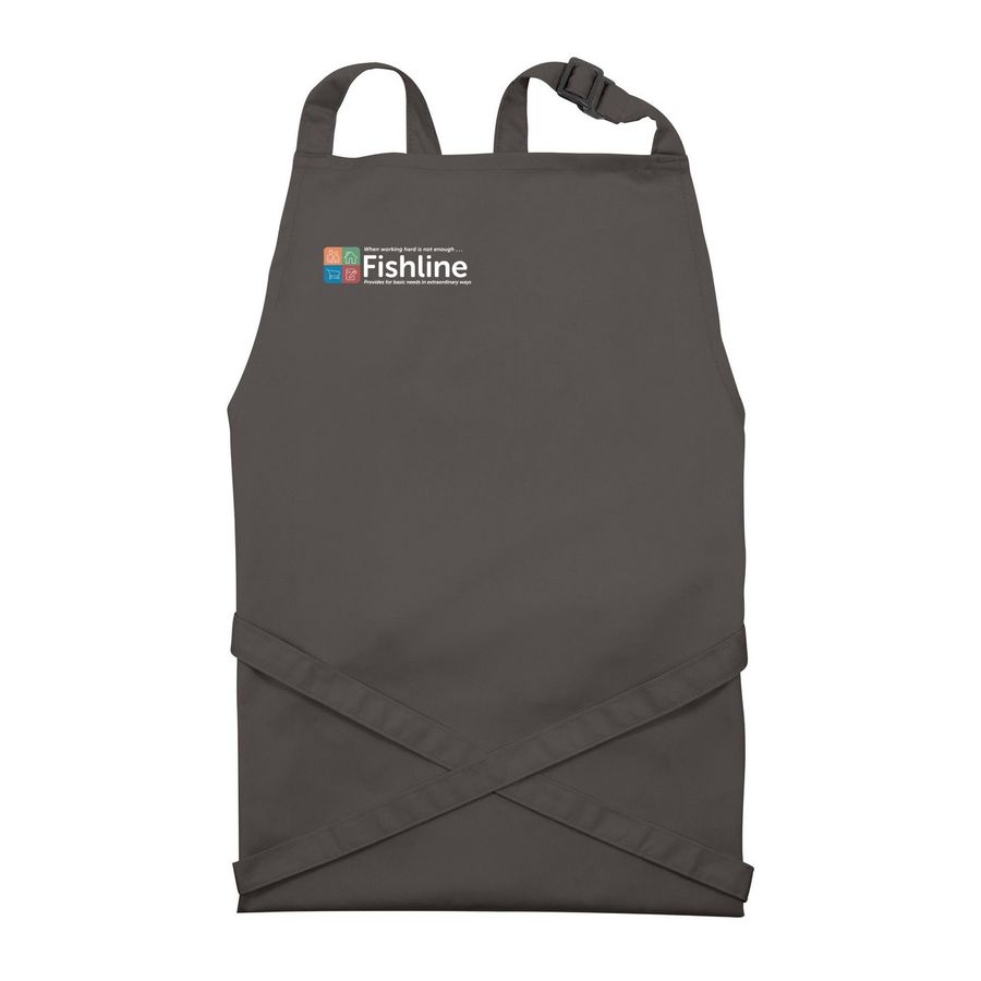 Aprons with White Logo, a Dark Grey Recycled Bib Apron