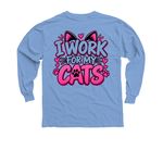 I Work For My Cats, a Carolina Blue Youth Long Sleeve Tee (back-view)