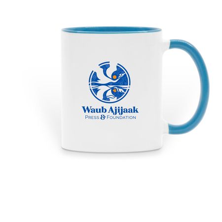 Waub Ajijaak Press & Foundation Mugs, a Light Blue Two-Tone Ceramic Mug