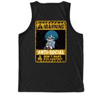 WARNING ANTI-SOCIAL, a Deep Black Allmade Eco Triblend Tank (back-view)