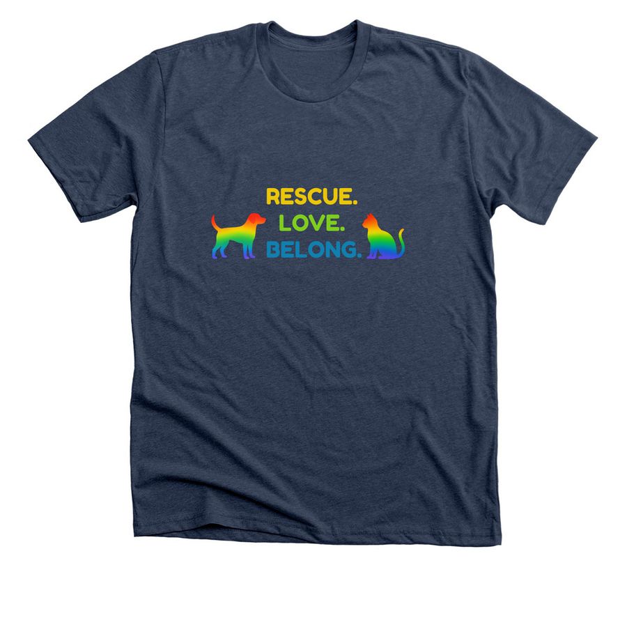 Rescue. Love. Pride., a Heather Navy Premium Unisex Tee