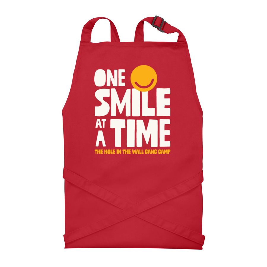 One Smile at a Time Apron, a Red Recycled Bib Apron
