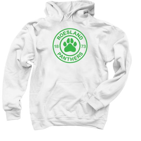 Classic Roesland Green, a White Pullover Hoodie