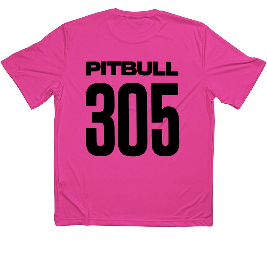 Mr. Worldwide I'm Back 2026 Tour 305 Merch, a Neon Pink Classic Performance Tee (back-view)