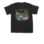 The River Heals, a Black Youth Unisex Tee (back-view)