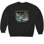 The River Heals, a Black Softstyle Crewneck Sweatshirt (back-view)