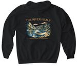 The River Heals, a Black Gildan Softstyle Pullover Hoodie (back-view)