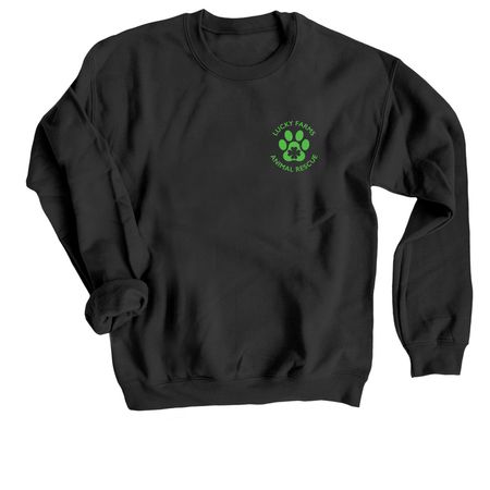 LFAR green logo, a Black Crewneck Sweatshirt