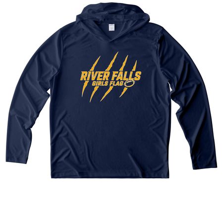 River Falls Girls Flag Performance, a True Navy UV Performance Long Sleeve Hoodie
