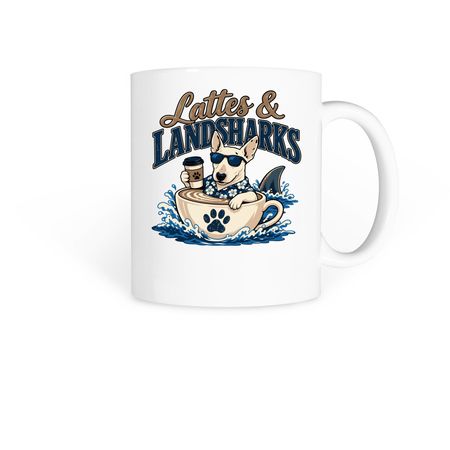 Landsharks and Lattes Mugs, a White Coffee Mug