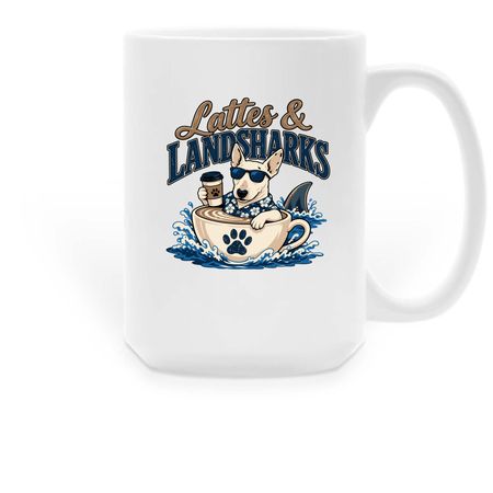 Landsharks and Lattes Mugs, a White Large Coffee Mug