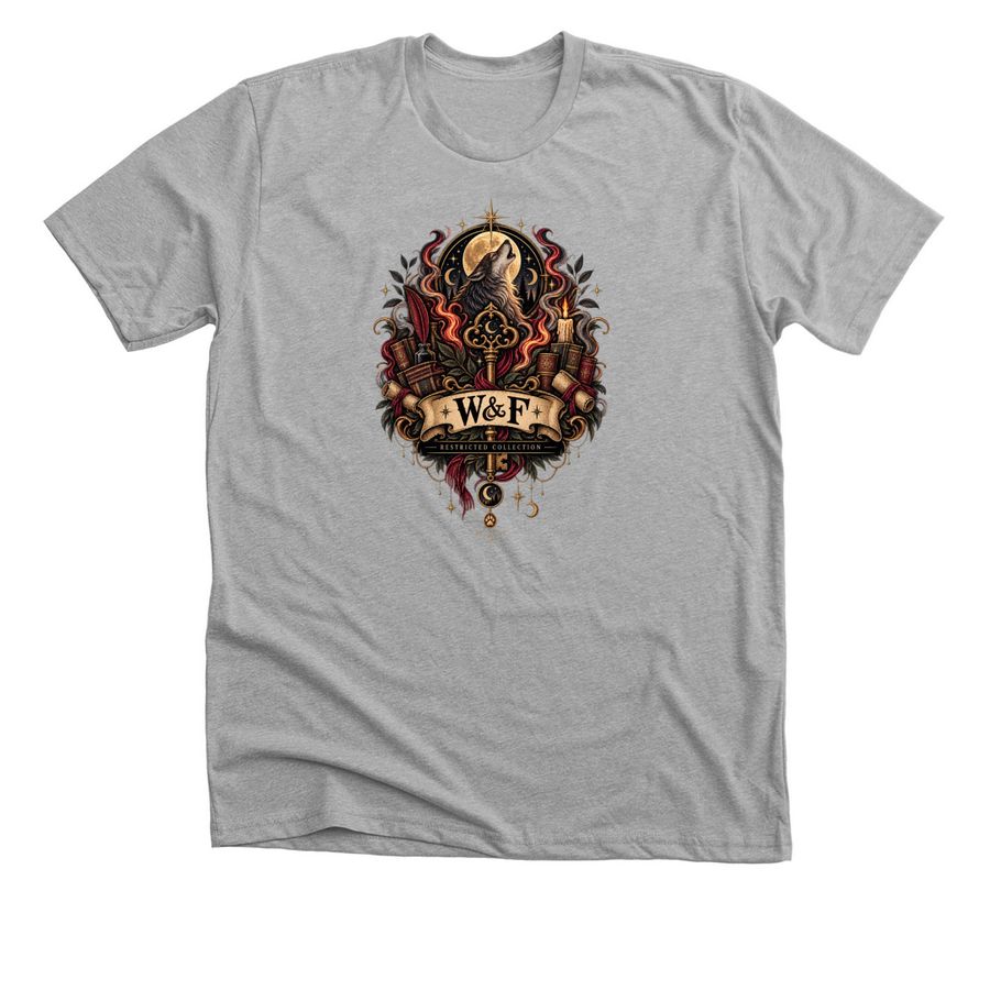 Wolff and Flame logo, a Athletic Heather Premium Unisex Tee