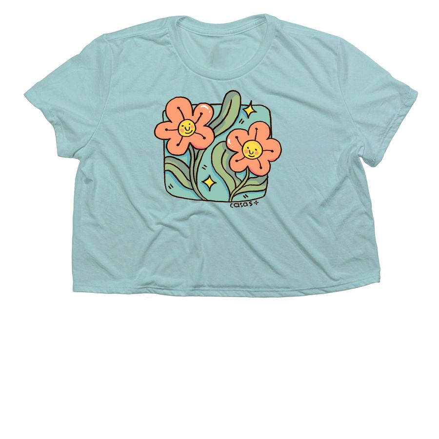Dancing Flowers Tee, a Dusty Blue Women?s Flowy Cropped Tee
