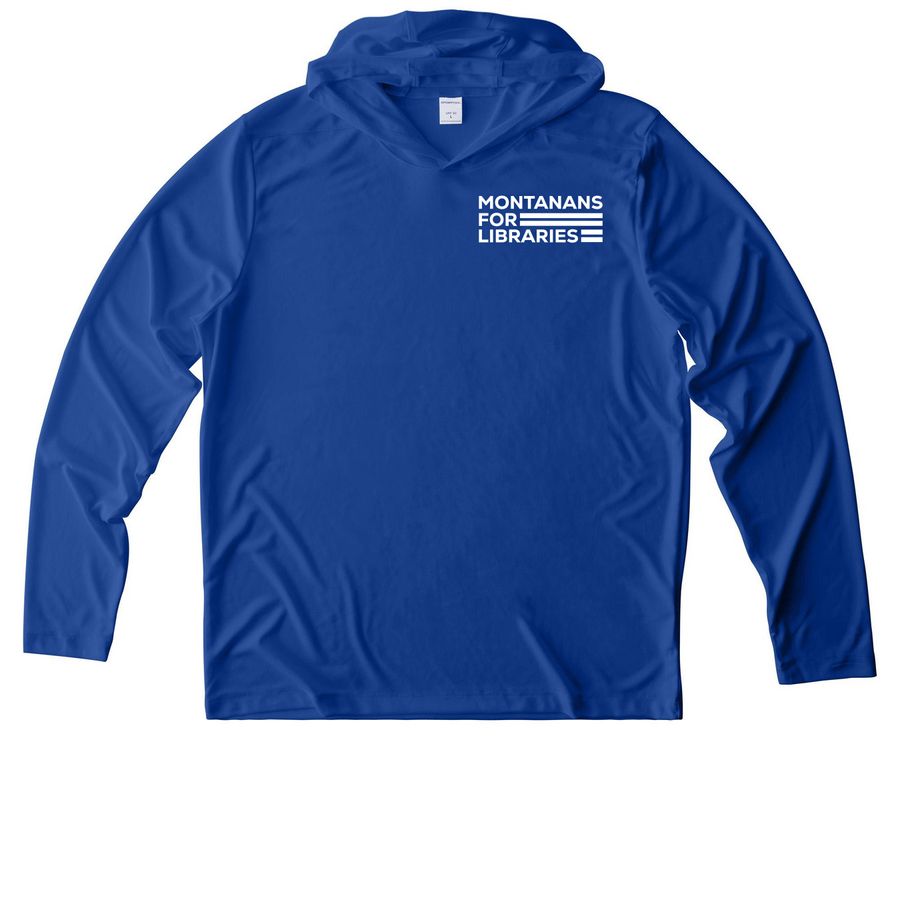 Montanans for Libraries Activewear, a True Royal UV Performance Long Sleeve Hoodie