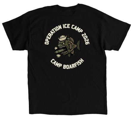 Camp Boarfish 2026, a Black Classic Unisex Tee (back-view)