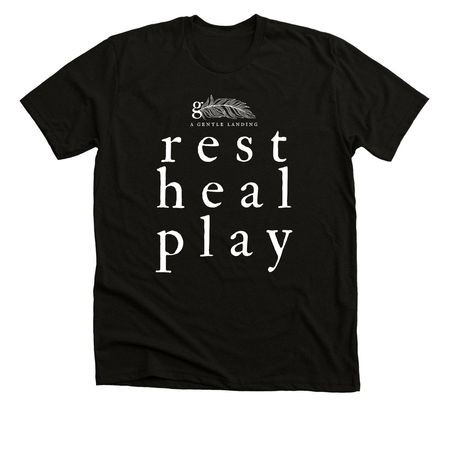 rest. heal. play. (white text options), a Solid Black Blend Premium Unisex Tee