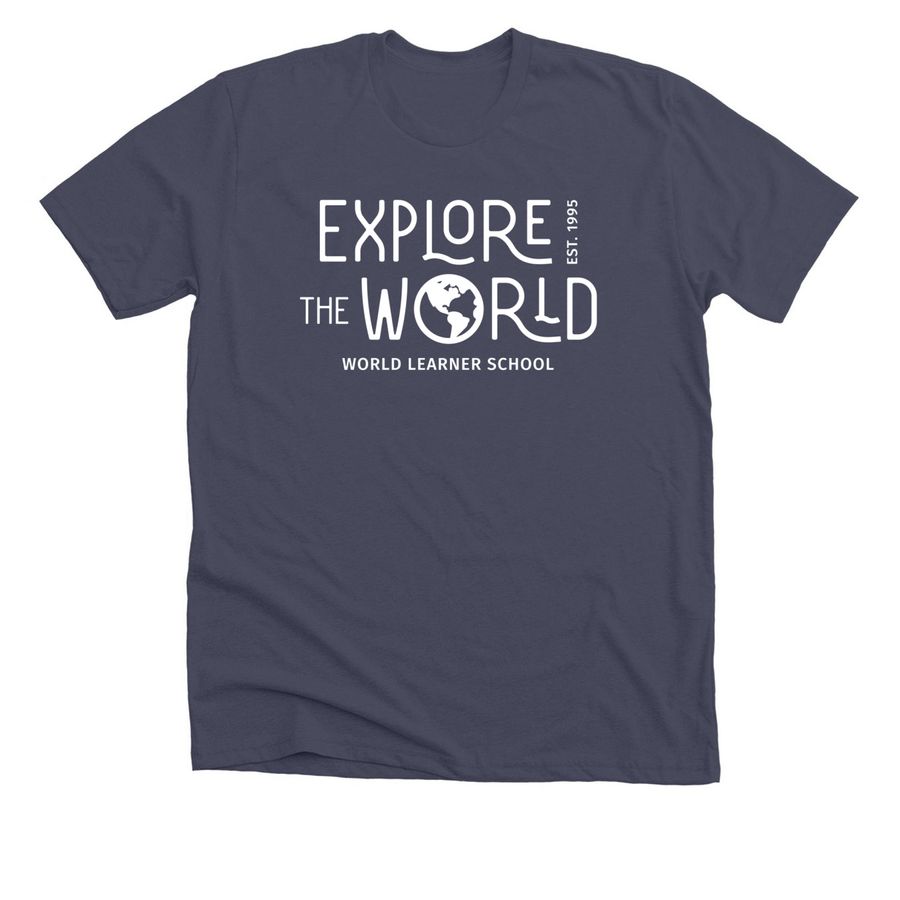 25/26 "Explore the World", a Heather Midnight Navy Premium Unisex Tee