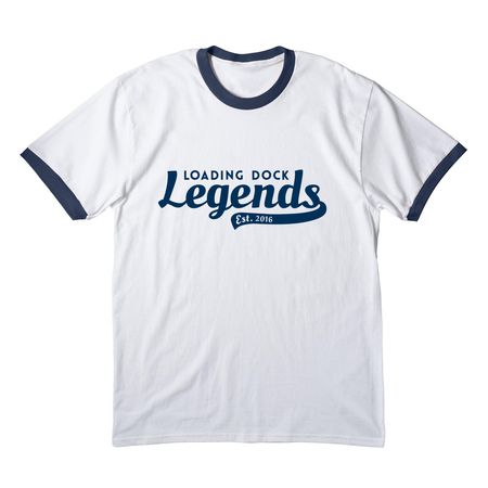 Loading Dock Legends in Blue, a White/ Navy Cotton Ringer Tee