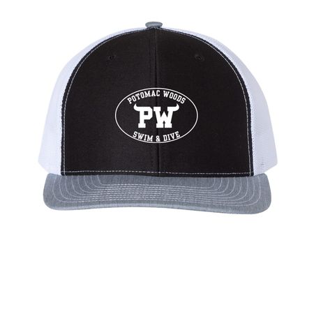 PW Hats (Red), a Black/ White/ Heather Grey Printed Snapback Trucker Cap