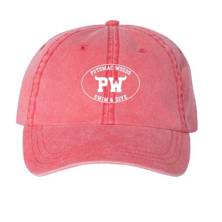 PW Hats (Red), a Red Printed Pigment Dye Baseball Cap
