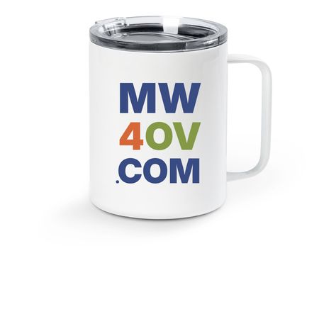 MW4OV Mug, a White Stainless Steel Travel Mug (back-view)