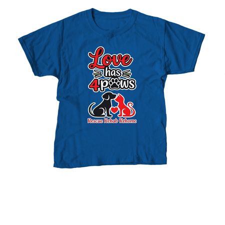 Love has 4 Paws, a Royal Blue Youth Unisex Tee