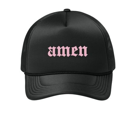 AMEN FOAM TRUCKER, a Deep Black Printed Foam Trucker Hat