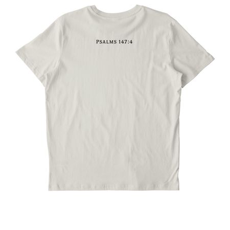Psalms 147:4 (Starlight), a Natural Raw Stanley/Stella Unisex Crafter Tee (back-view)