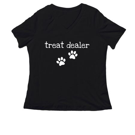 Treat Dealer, a Black Women's Relaxed V-Neck Tee