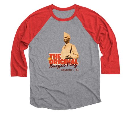 The OG Burger King, a Red and Premium Heather 3/4 Sleeve Baseball Tee