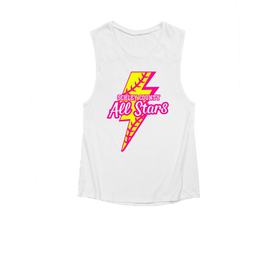 SC 10u Lightning Tank / Pink 2, a White Women's Muscle Tank