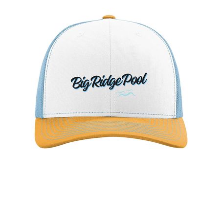 Big Ridge Pool - Trucker Hat, a White/ Columbia Blue/ Yellow Printed Snapback Trucker Cap