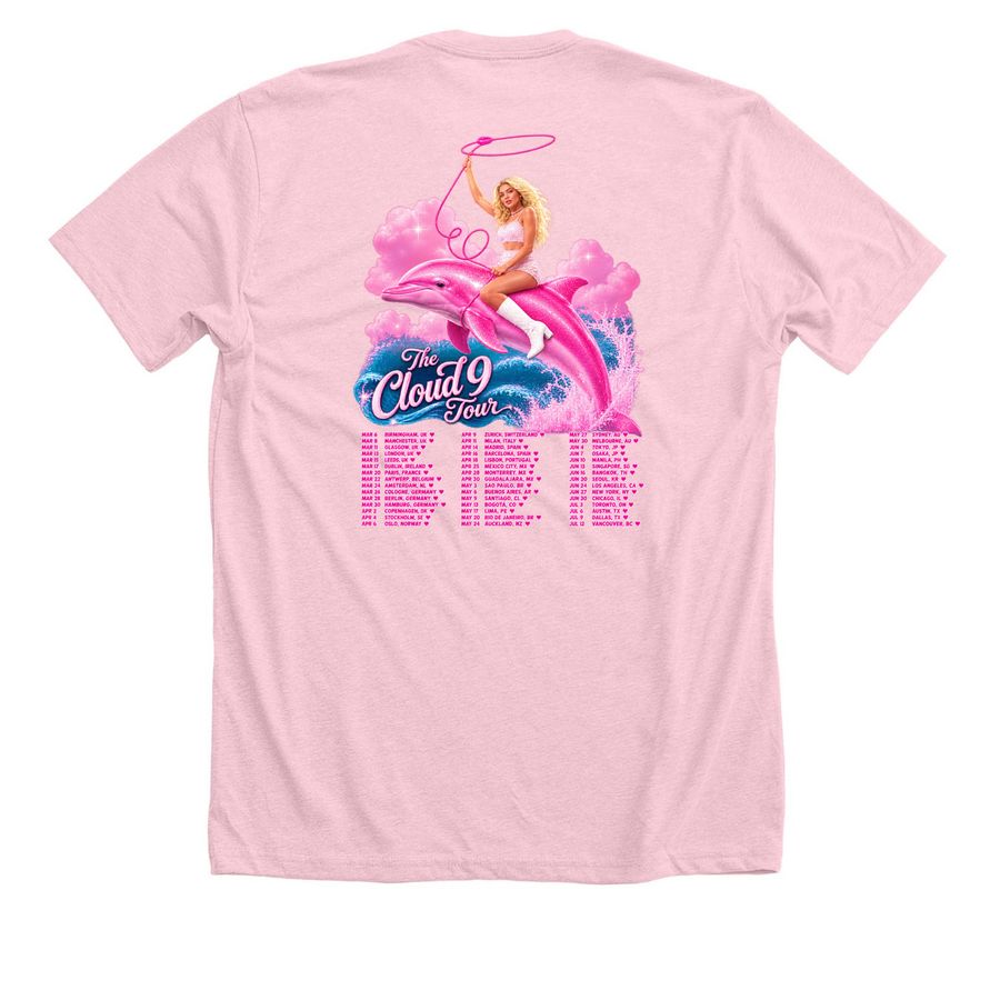 Megan Moroney Cloud 9 Tour 2026 Pink T Shirt, a Heather Pink Premium Unisex Tee (back-view)