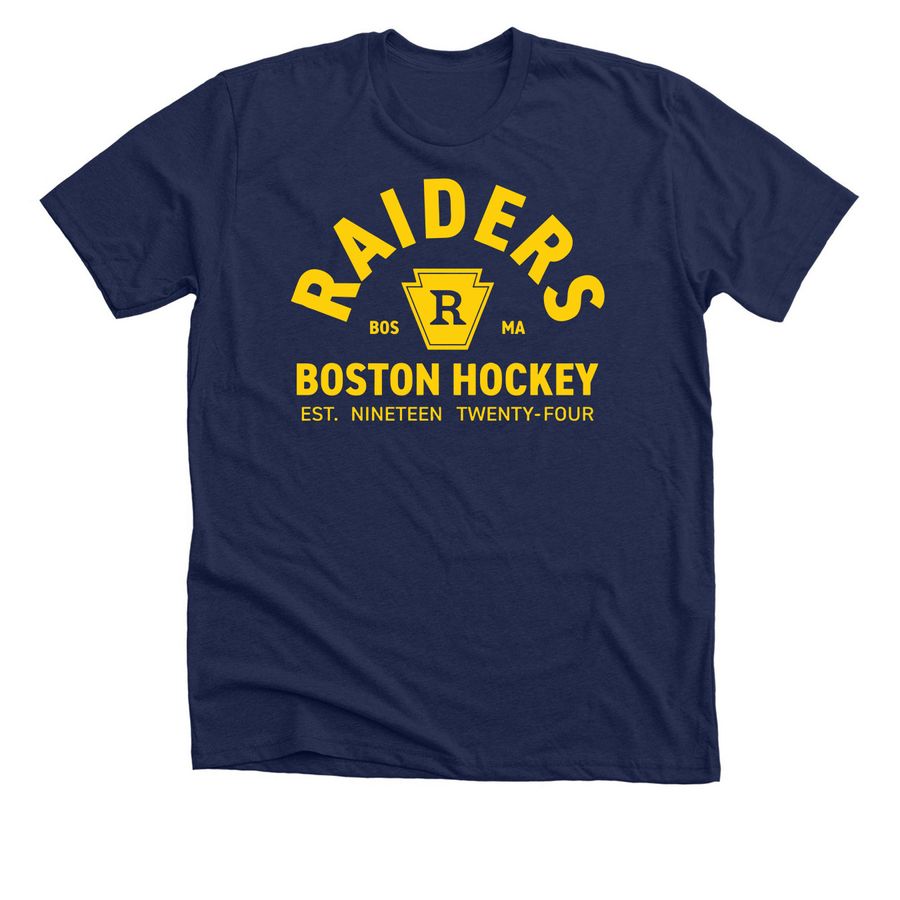 Raiders Boston Hockey T Shirt, a Solid Navy Blend Premium Unisex Tee