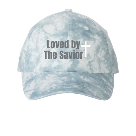 Loved by the Savior, a Light Blue Printed Tie Dye Baseball Hat